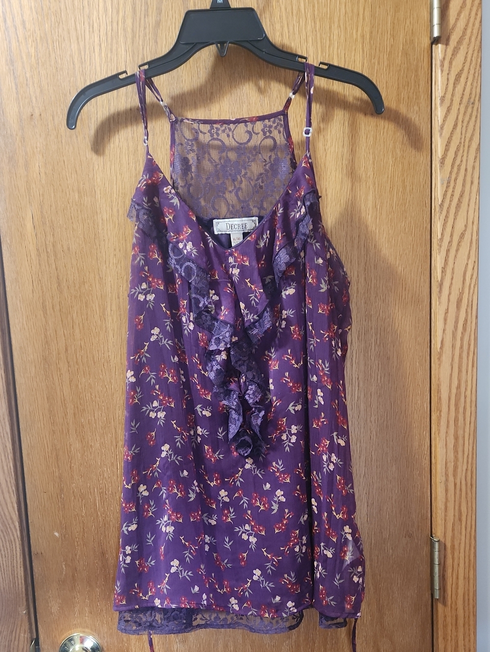 Decree Purple Floral Ruffle Lace-Back Camisole